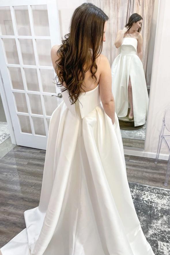 Weißes langes A-Linien-Ballkleid aus Satin, weißes Abendkleid, cg21915