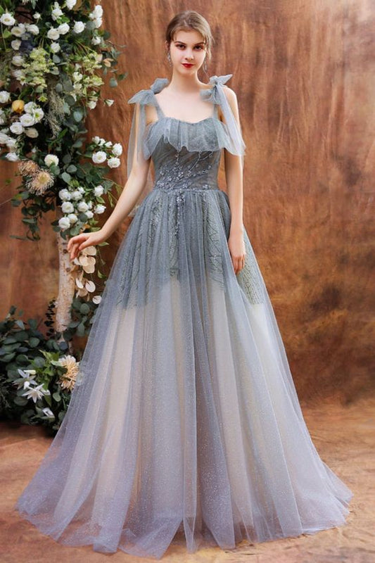 A-line ombre green long formal dress prom dress with tie shoulders   cg21929