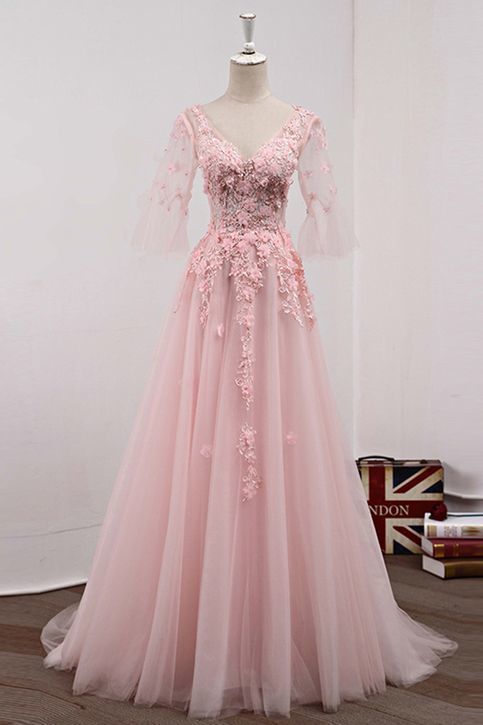Rosa Tüll langes Sweet 16 Ballkleid cg2194