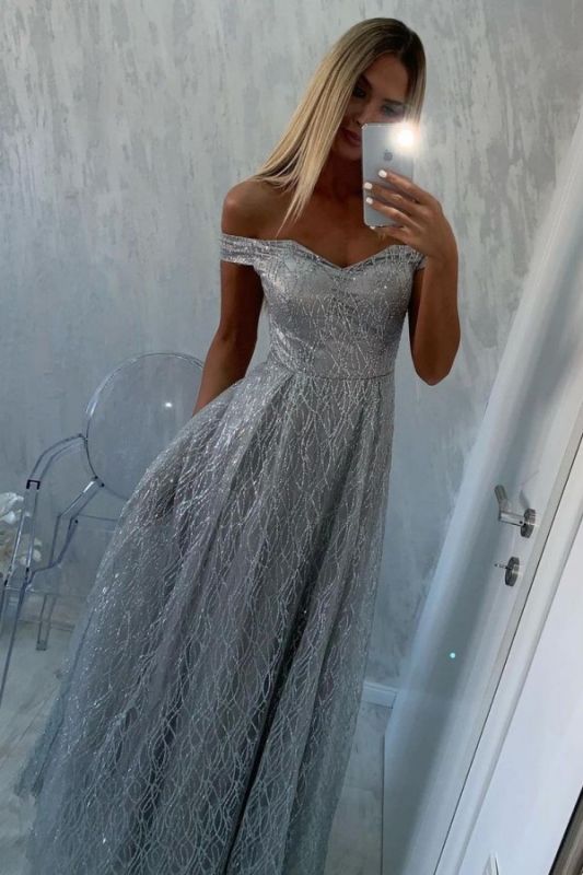 Damen Silber Pailletten Ballkleider Off The Shoulder cg21955