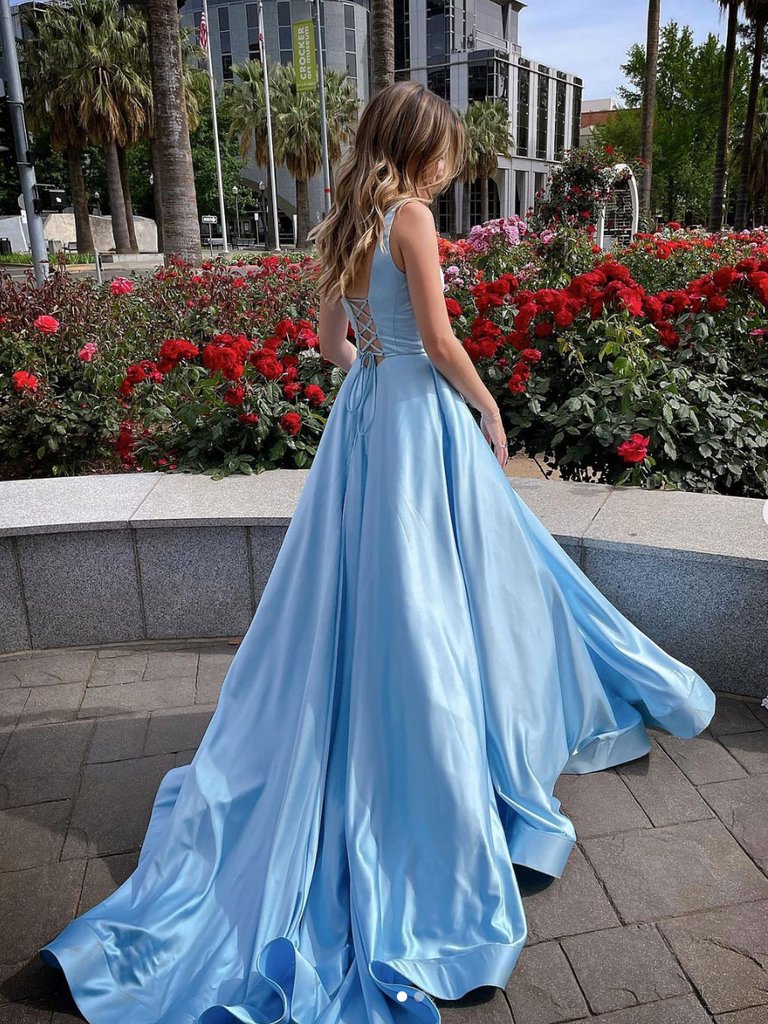 BLUE SATIN LONG PROM DRESS BLUE SATIN EVENING DRESS cg21977 – classygown
