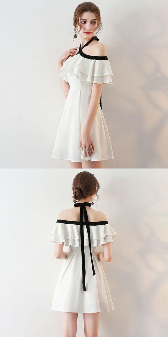 Kurzes schulterfreies Homecoming-Kleid, Neckholder-Chiffon-Homecoming-Kleid in Knielänge cg220