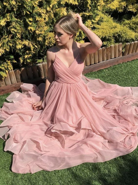 V-Ausschnitt Rosa Lange Ballkleider, Rosa Lange Abendkleider cg22045