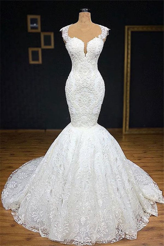 Meerjungfrau Brautkleider mit Applikationen Tüll Rüschen Spitze Brautkleider Ballkleid cg22067