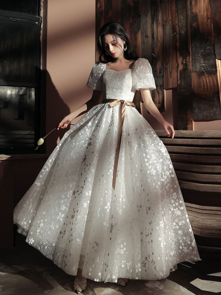 WHITE A-LINE LACE LONG PROM DRESS WHITE LACE FORMAL DRESS cg22099