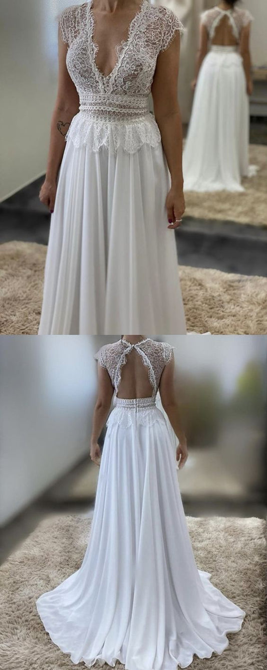 Boho Hochzeitskleid Elegantes Spitzenkleid mit offenem Rücken für Sommer Strandhochzeiten Abschlussballkleid, Abendkleid cg22102
