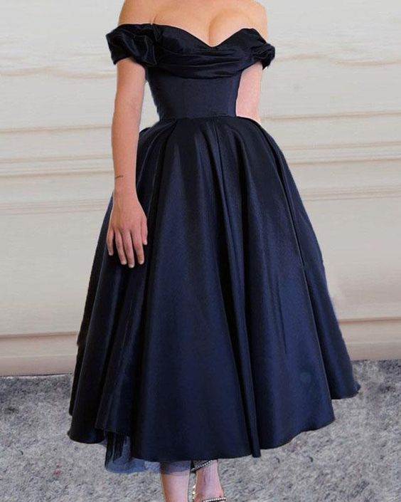 Vintage Satin Bridesmaid Dresses Tea Length Off The Shoulder prom dres classygown Vintage Satin Bridesmaid Dresses Tea Length Off The Shoulder prom dres classygown