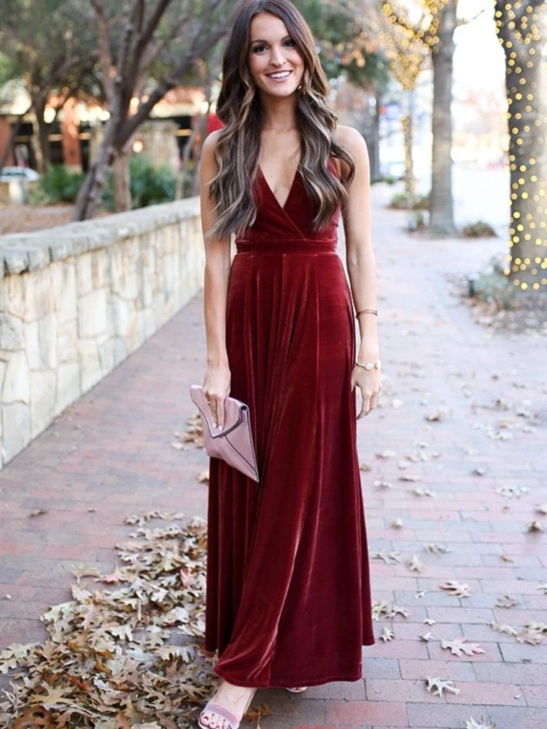 A Line Halter V Neck Backless Ankle Length Burgundy Prom Dresses cg221 classygown A Line Halter V Neck Backless Ankle Length Burgundy Prom Dresses cg221 classygown