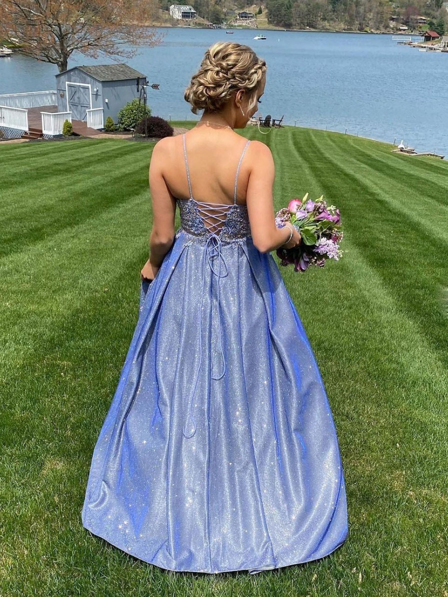 Blaues langes Ballkleid aus Spitze mit herzförmigem Ausschnitt, blaues Brautjungfernkleid aus Spitze, cg22170