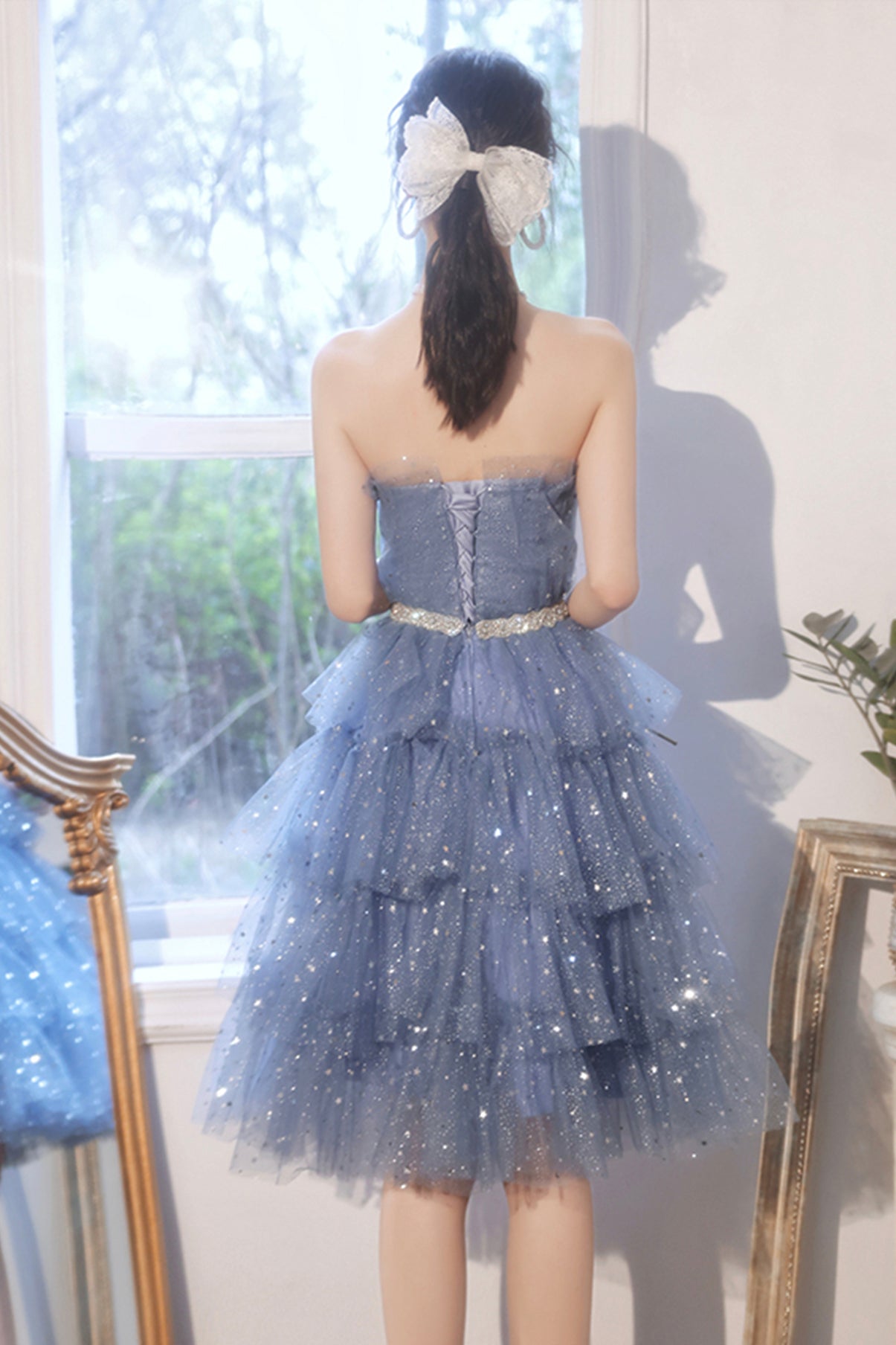 BLUE TULLE SEQUINS SHORT HOMECOMING DRESS PARTY DRESS cg22204