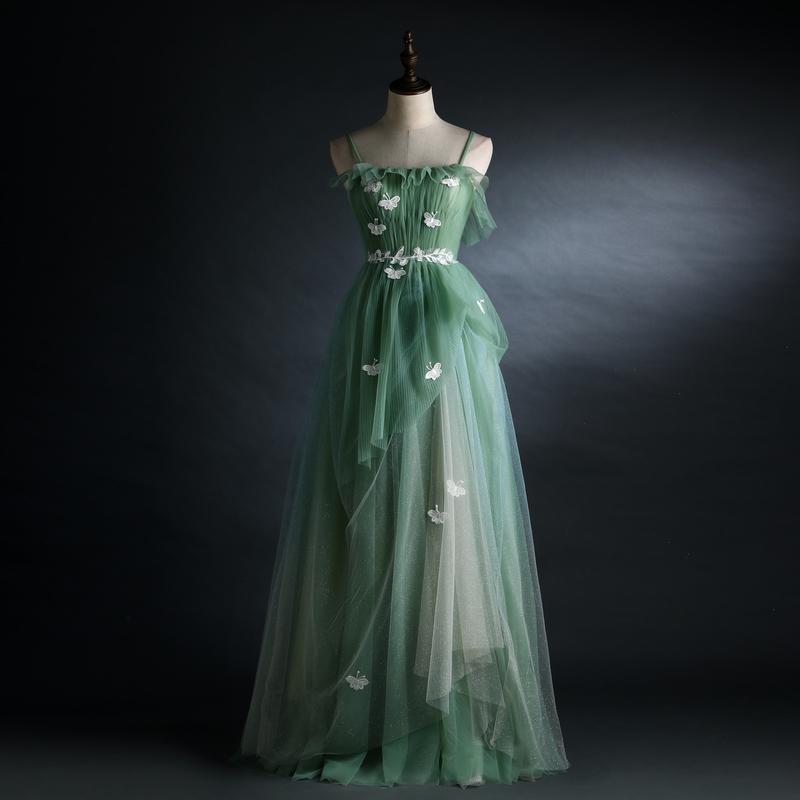 Light Green Straps Tulle Floor Length A-Line Prom Dress, Tulle Scoop P classygown Light Green Straps Tulle Floor Length A-Line Prom Dress, Tulle Scoop P classygown