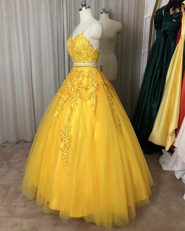 Beautiful Yellow Tulle Sweet 16 Dresses, Ball Gown 2 Pieces Evening Dr classygown Beautiful Yellow Tulle Sweet 16 Dresses, Ball Gown 2 Pieces Evening Dr classygown