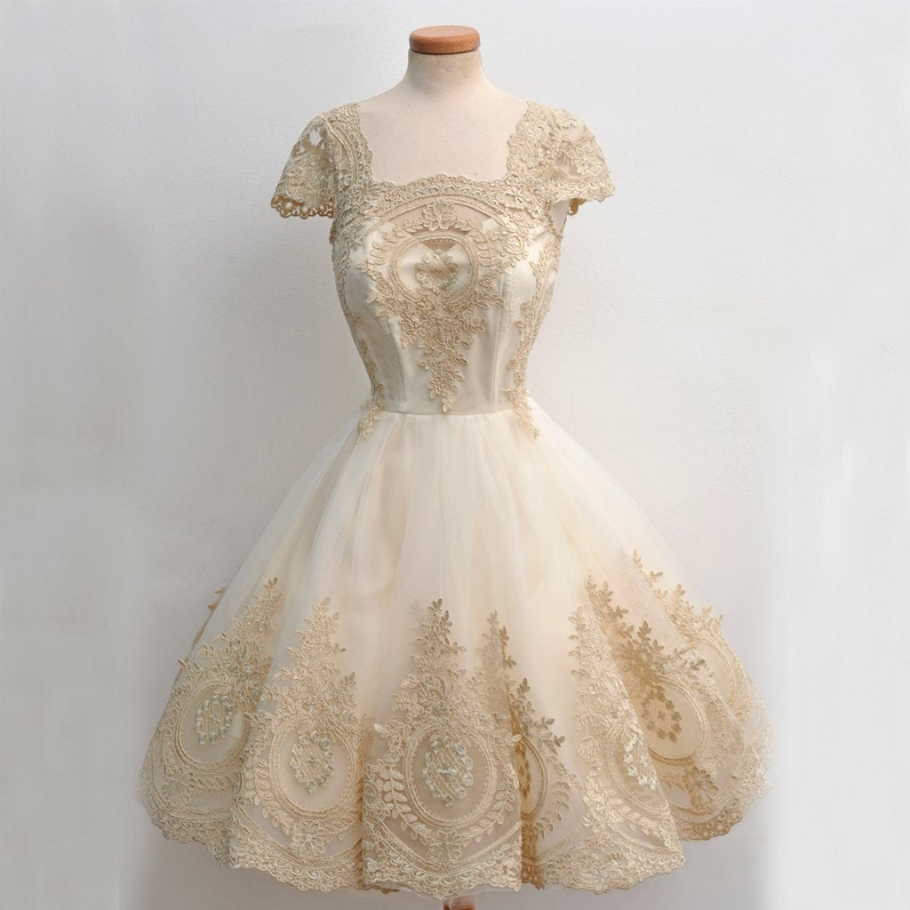 Elegant Lace Cheap Homecoming Dress, Cap Sleeve Tulle A-Line Homecomin classygown Elegant Lace Cheap Homecoming Dress, Cap Sleeve Tulle A-Line Homecomin classygown