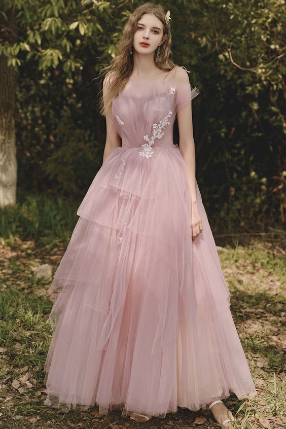 Romantic A-line Pink Tulle Junior Prom Dress cg22346 – classygown Romantic A-line Pink Tulle Junior Prom Dress cg22346 – classygown