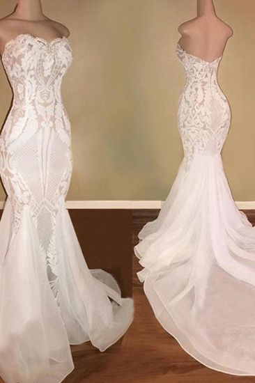 Weiße Meerjungfrau Brautkleider mit Applikationen Tüll Rüschen Brautkleider Ballkleid cg22386