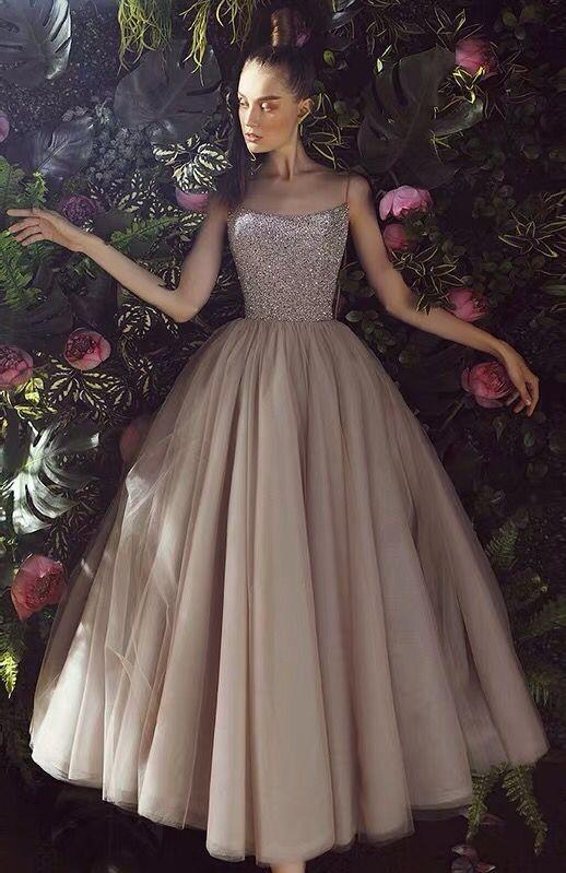 Knöchellanges Spaghettiträger-Partykleid mit Perlenbesatz im Vintage-Stil, cg2239