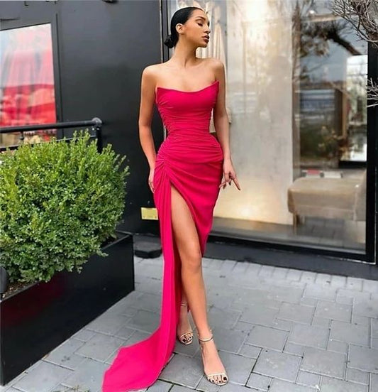 Neuestes ärmelloses seitlich geschlitztes Spandex-Satin-Meerjungfrau-Ballkleid cg22400