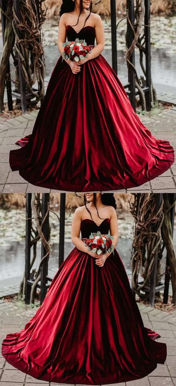 Burgunder Samt Brautkleid Sweetheart Korsett Ballkleid für Winterhochzeiten Ballkleid cg22407