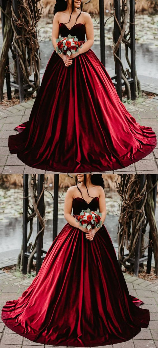 Burgunder Samt Brautkleid Sweetheart Korsett Ballkleid für Winterhochzeiten Ballkleid cg22407