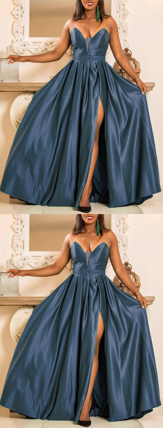 Staubiges blaues Brautjungfernkleid, langes Ballkleid, cg22408