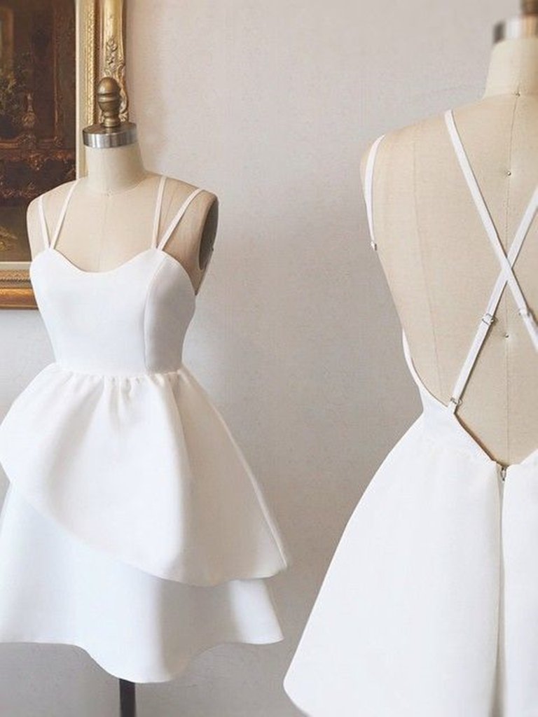 Backless White Homecoming Dresses, White Formal Evening Dresses cg22415