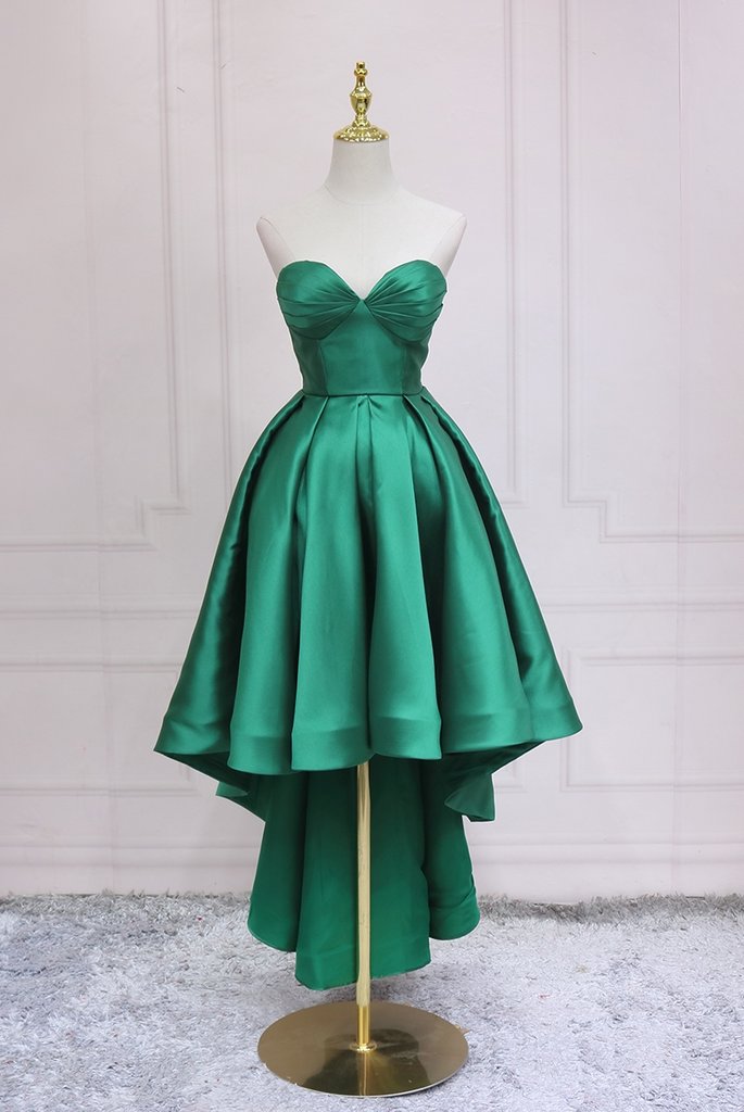 Green Satin Fashionable High Low Party Dress Homecoming Dress cg22426