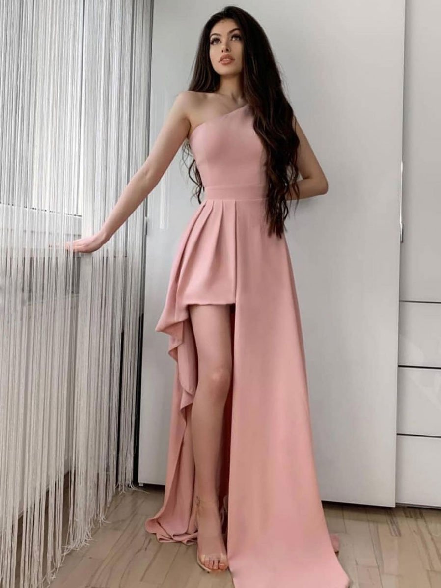 Simple pink one shoulder long prom dress pink evening dress cg22433 classygown Simple pink one shoulder long prom dress pink evening dress cg22433 classygown