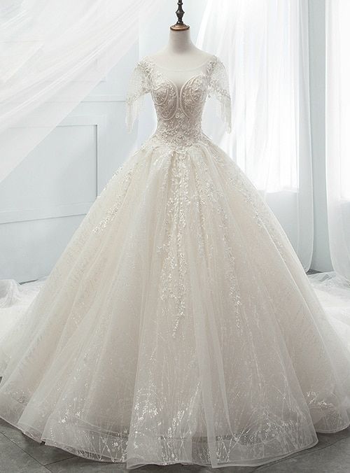 Ballkleid Pailletten Tüll Pailletten Rückenfrei Mit Perlenbesatz Brautkleid Ballkleider cg22465
