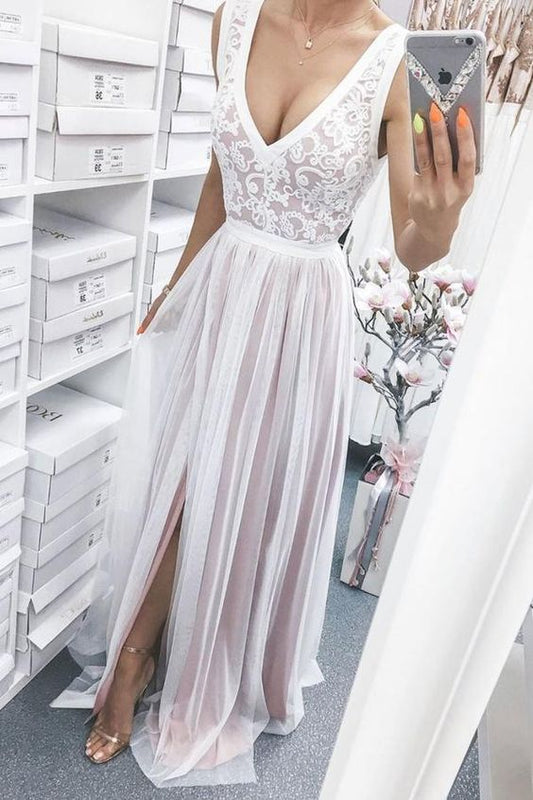 Hellrosa langes Ballkleid aus Tüllspitze, Brautjungfernkleid aus Tüllspitze, cg22479