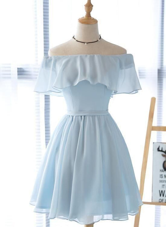 Hellblaues kurzes Brautjungfernkleid, schlichtes Homecoming-Kleid cg2251