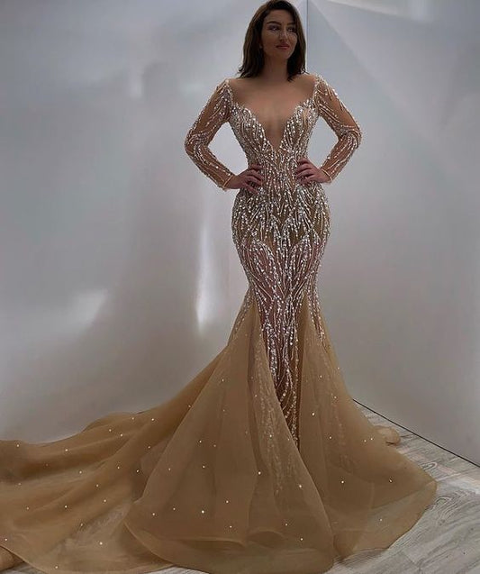 Champagner Langes Ballkleid, Hochzeitskleid Formales Abendkleid cg22534