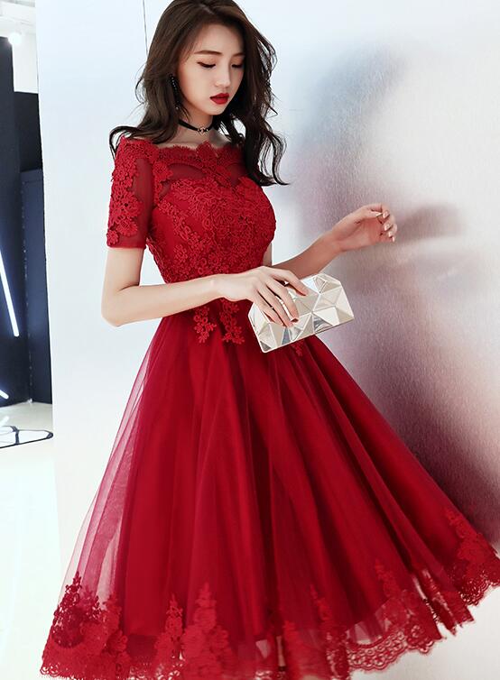Wine Red Tulle Short Homecoming Dress With Lace Applique cg22570 classygown Wine Red Tulle Short Homecoming Dress With Lace Applique cg22570 classygown