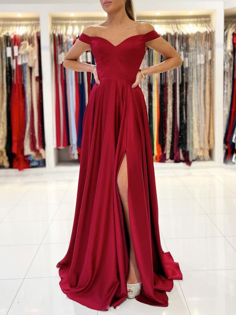 Schlichtes, langes Satin-Abschlussballkleid mit Herzausschnitt, Burgunderrot, Brautjungfernkleid, cg22577
