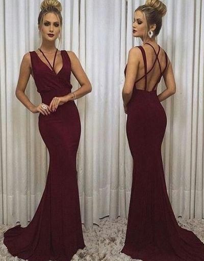 Einfache Neckholder-Ballkleider, rückenfreies Burgunder-Ballkleid, cg22579