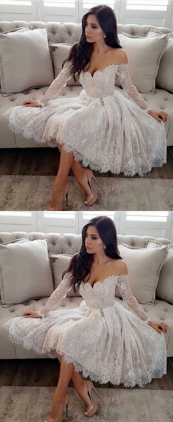 A-Linie, schulterfrei, lange Ärmel, Homecoming-Kleid, cg226
