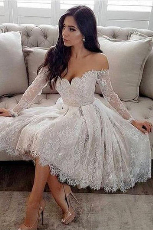 A-Linie, schulterfrei, lange Ärmel, Homecoming-Kleid, cg226