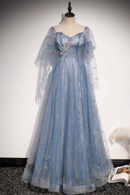 Prom Dresses Blue A-line Tulle Fairy Dress with Short Sleeves cg22605 classygown Prom Dresses Blue A-line Tulle Fairy Dress with Short Sleeves cg22605 classygown