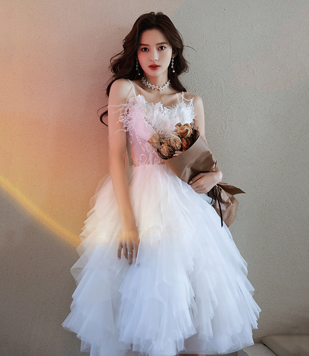WHITE TULLE LACE SHORT DRESS PARTY DRESS Homecoming Dress cg22632