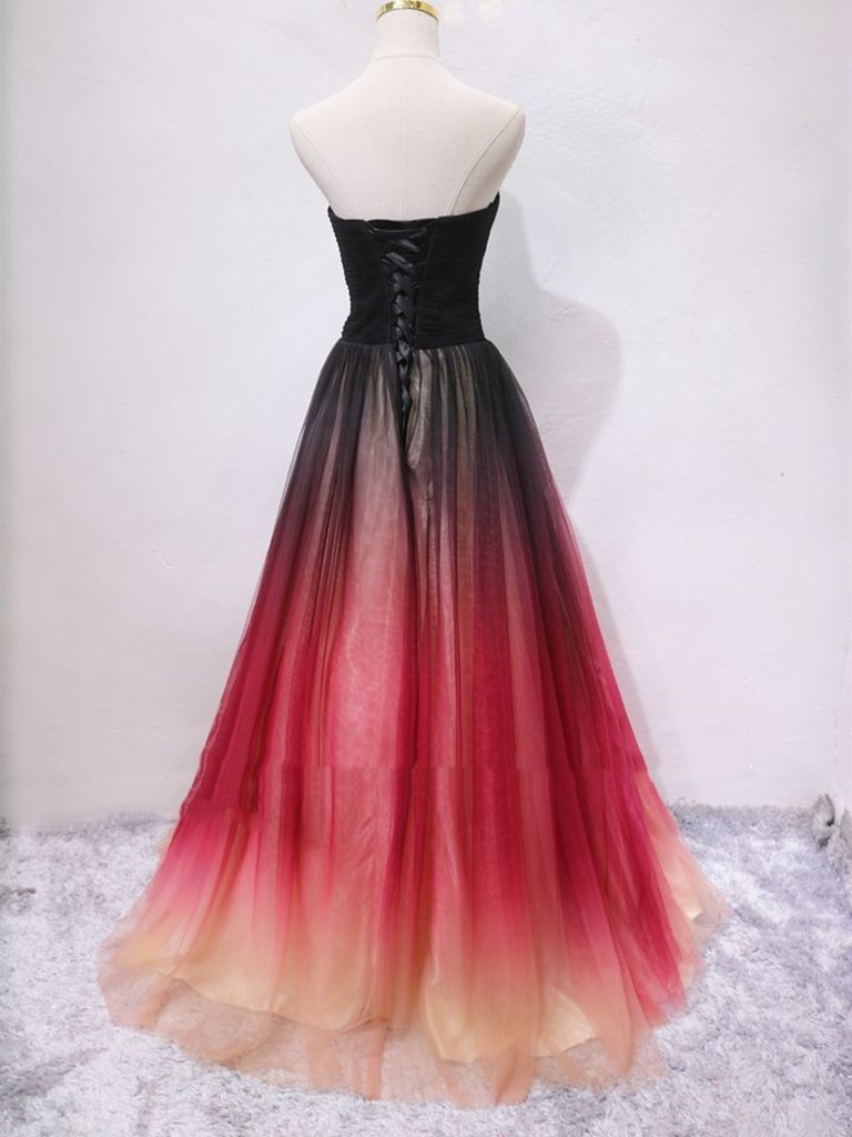 Strapless A Line V Neck Open Back Ombre Long Prom Dresses, Long Ombre Formal Graduation Evening Dresses cg22660