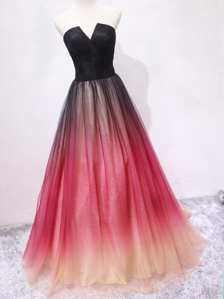 Strapless A Line V Neck Open Back Ombre Long Prom Dresses, Long Ombre Formal Graduation Evening Dresses cg22660
