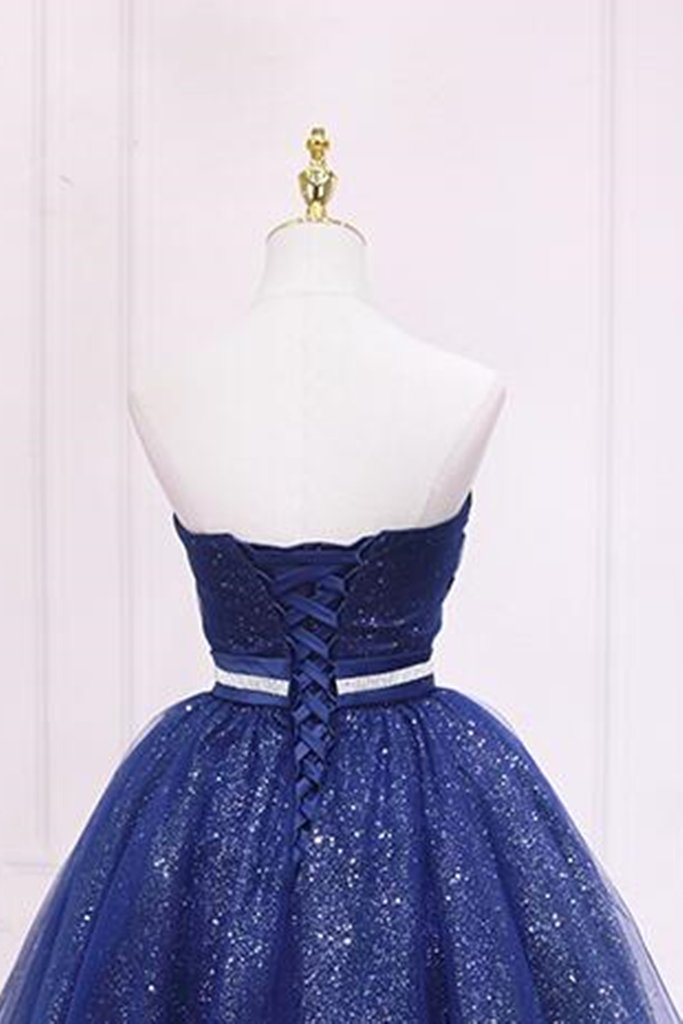 Homecoming Dress with Belt, Sparkly Blue Formal Evening Dress cg22685