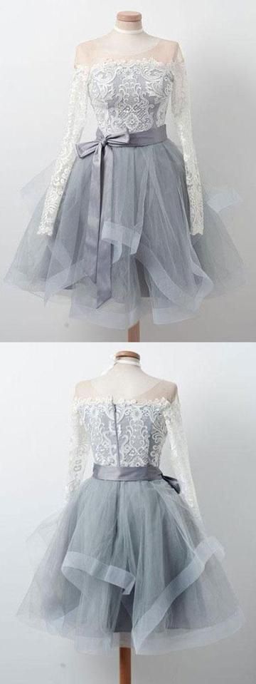 Elegante Spitze Lange Ärmel Organza Reißverschluss Hinten Kurze Homecoming Kleider cg227