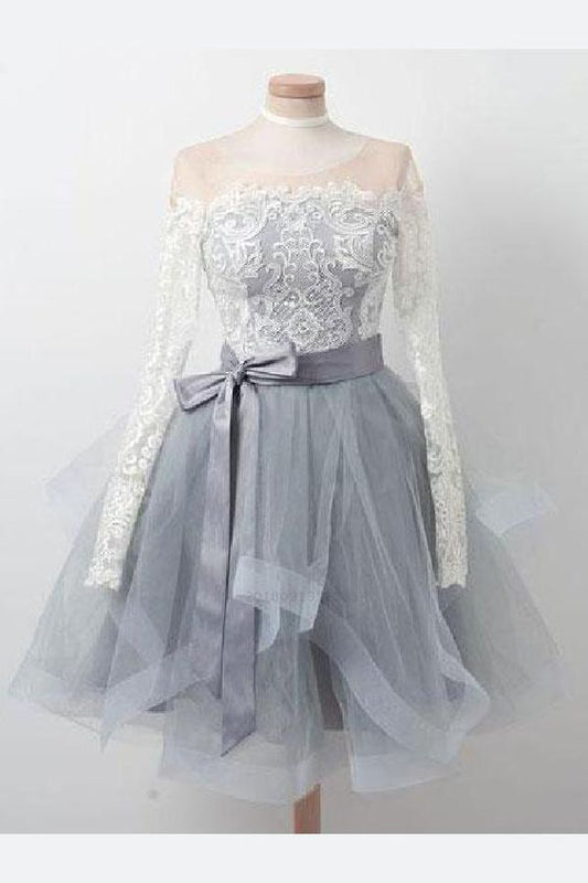 Elegante Spitze Lange Ärmel Organza Reißverschluss Hinten Kurze Homecoming Kleider cg227