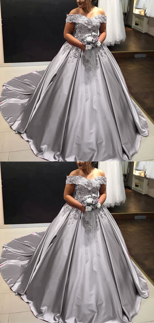 Silberne Brautkleider für ältere Bräute, Ballkleid für Frauen, cg22702