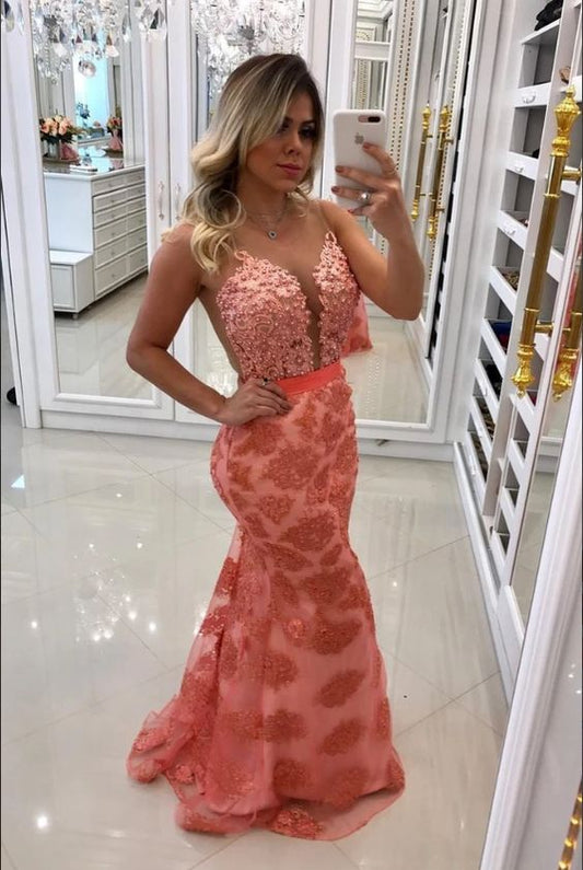 Meerjungfrau-Ballkleid mit U-Ausschnitt und Spitze, Perlen und Schärpe cg22706