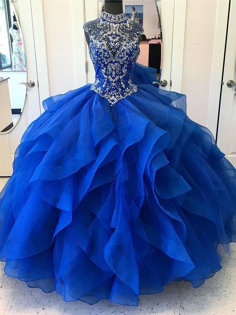 high neck quinceanera dresses,princess quinceanera dresses,royal blue quinceanera dresses,ball gown prom dresses cg2271