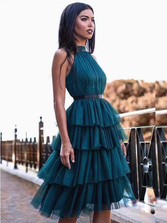 Charming Halter Blue Tulle Short Cheap Homecoming Dresses cg22743