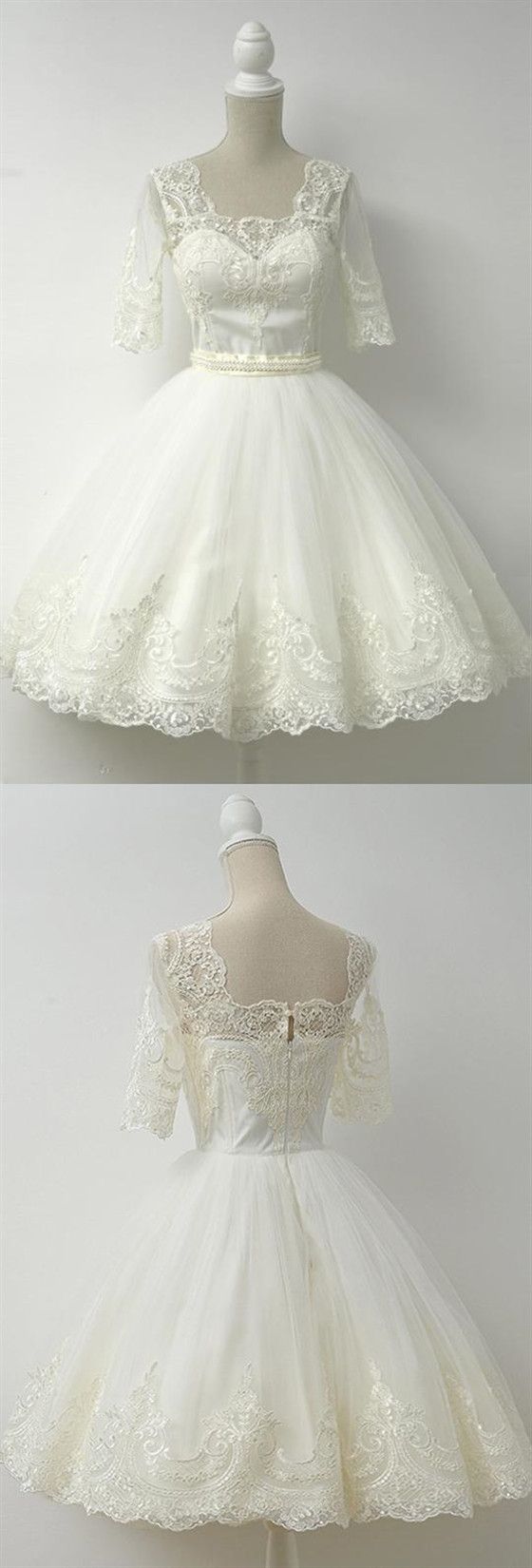 White Half Sleeves A Line Short Homecoming Dresses,Lace Cocktail Dress cg22748