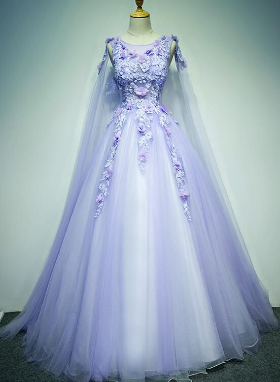 Light Purple Charming Tulle Sweet 16 Gown with Lace, Flowers Formal Prom Dress cg22761