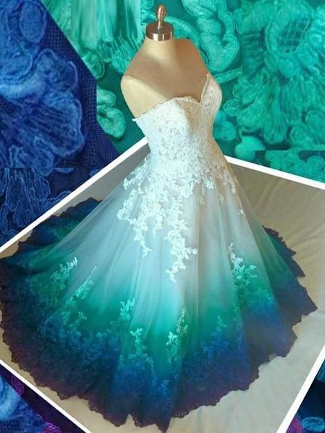 Wunderschönes Ballkleid A-Linie Herzausschnitt Ombre Spitze Elegante Lange Ballkleider cg22898